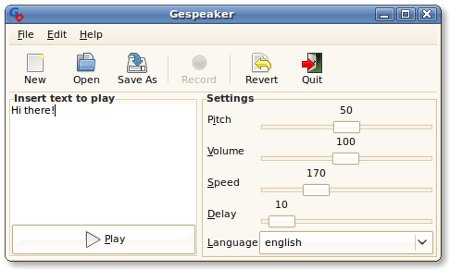 Main window for Gespeaker 0.1