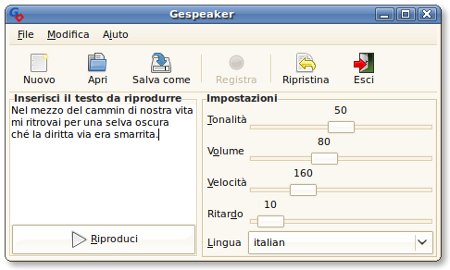 Finestra principale di Gespeaker 0.1