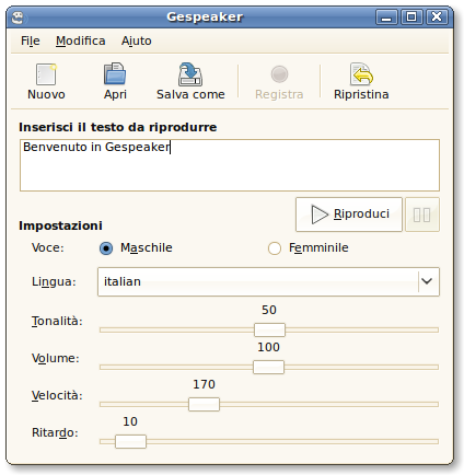 Finestra principale di Gespeaker 0.4