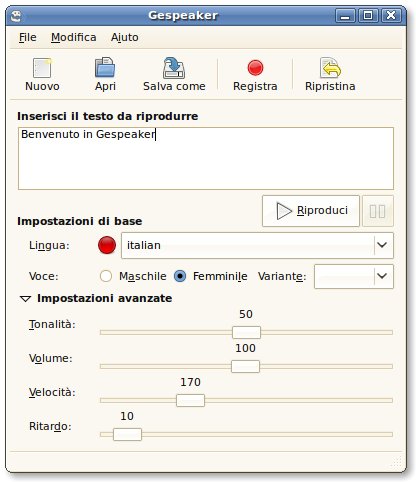 Finestra principale di Gespeaker 0.6