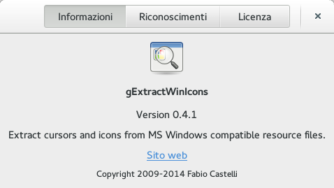 Finestra delle informazioni di gExtractWinIcons 0.4.1