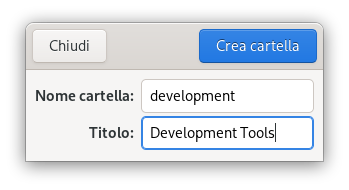 Finestra per la creazione di una nuova cartella