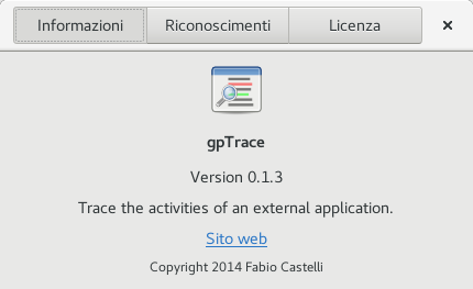 Finestra delle informazioni di gpTrace 0.1.3