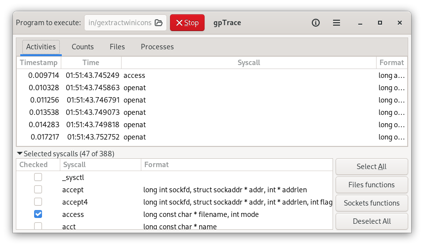 Main window for gpTrace 0.6.0