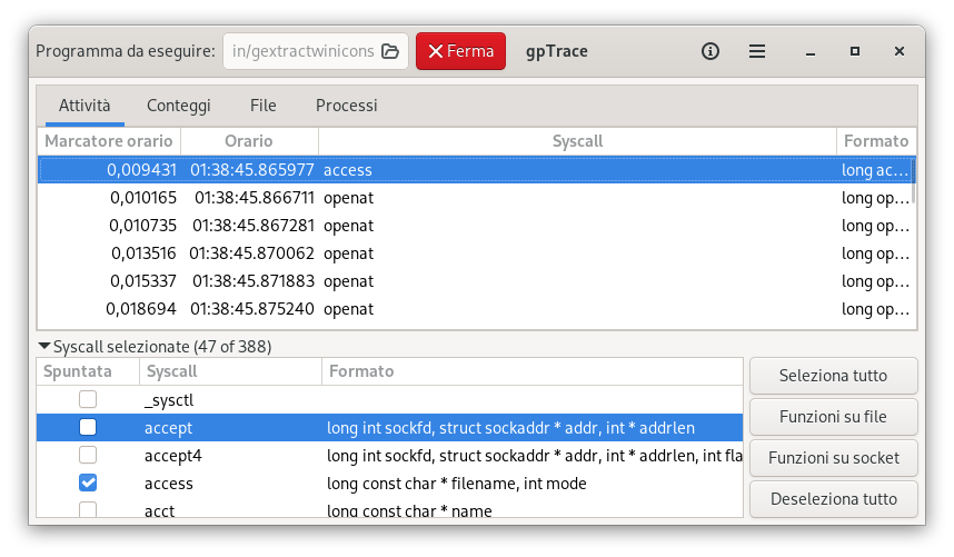 Finestra principale di gpTrace 0.6.0