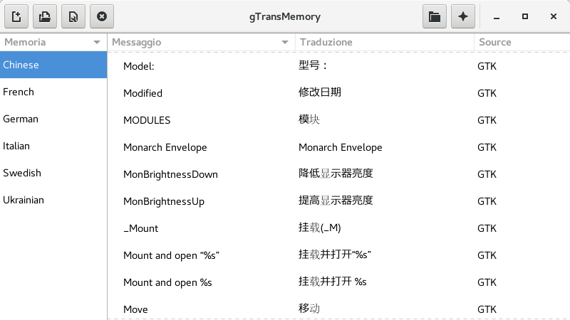 Main window di gTransMemory 0.0.1