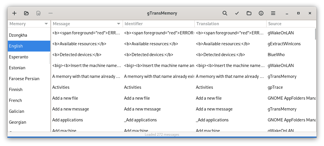 Main window for gTransMemory 0.4.0