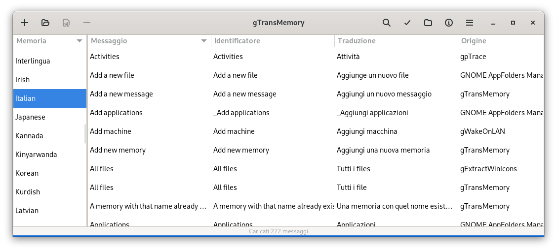 Finestra principale di gTransMemory 0.4.0