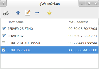 Main window for gWakeOnLAN 0.1