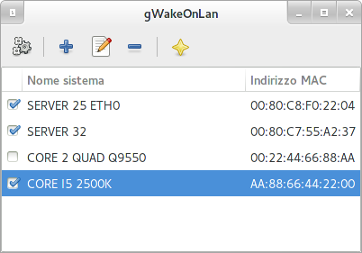 Finestra principale di gWakeOnLAN 0.1