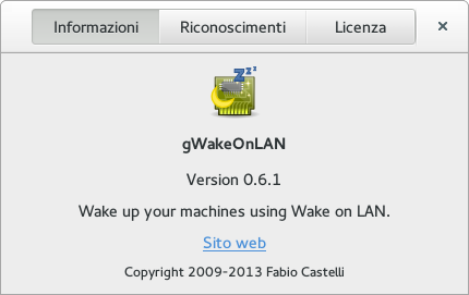 Finestra delle informazioni di gWakeOnLAN 0.6.1