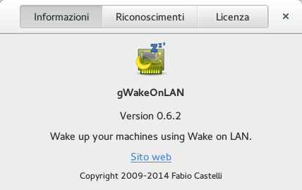 Finestra delle informazioni di gWakeOnLAN 0.6.2