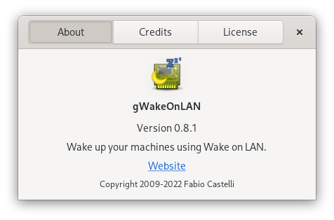 About dialog for gWakeOnLAN 0.8.1