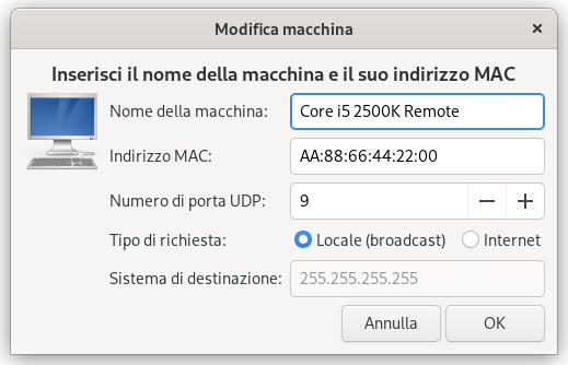 Finestra dettagli di gWakeOnLAN 0.8.2