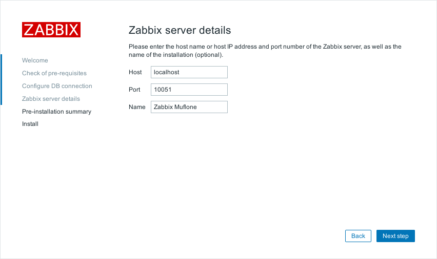 Zabbix server details