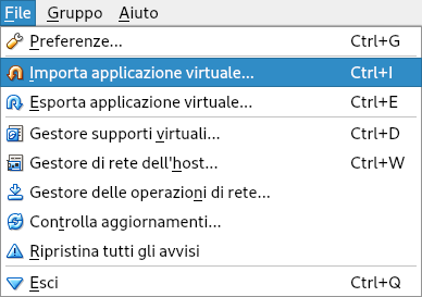 Importa applicazione virtuale