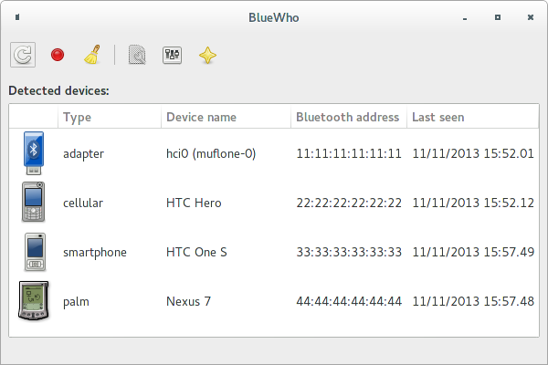 Main window for BlueWho 0.1