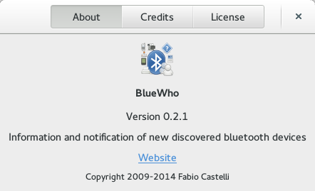 About dialog for BlueWho 0.2.1