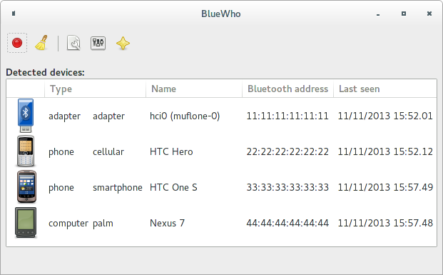 Main window for BlueWho 0.2