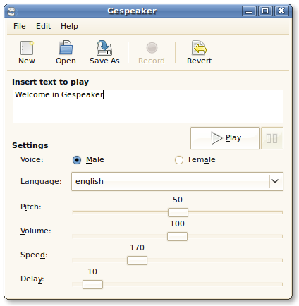 Main window for Gespeaker 0.4